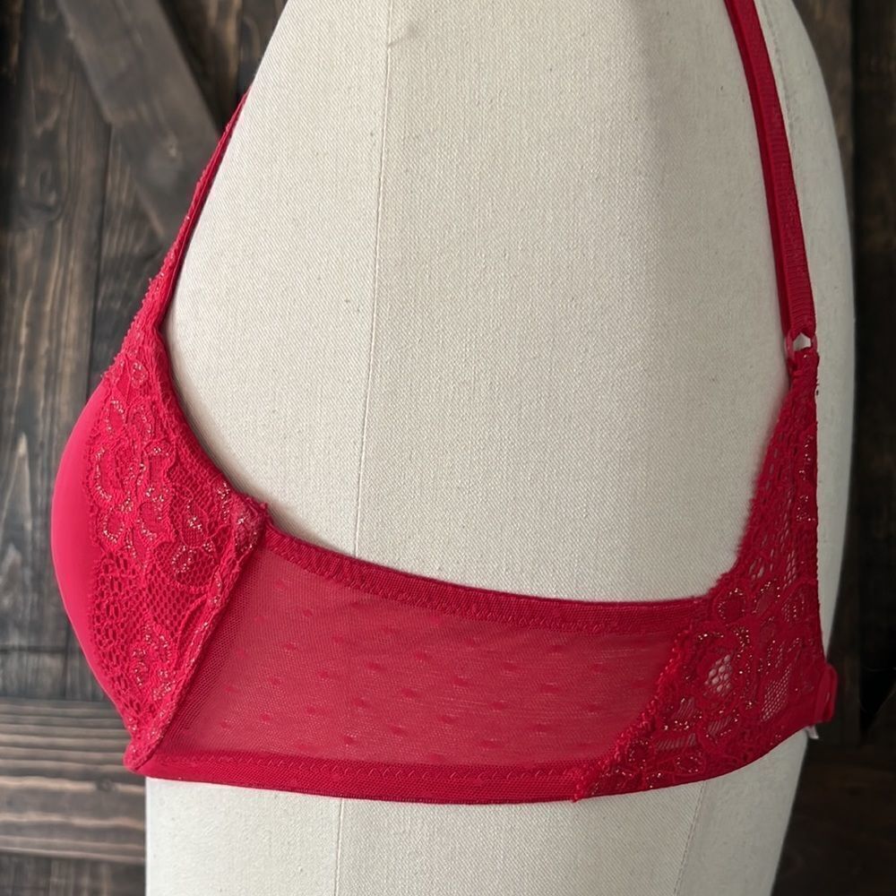 Vintage Victoria’s Secret Angel signature lined demi  red bra 34B - Picture 4 of 12